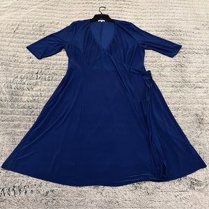 Kiyonna | Essential Wrap Dress | cobalt blue | 3/4 length sleeves